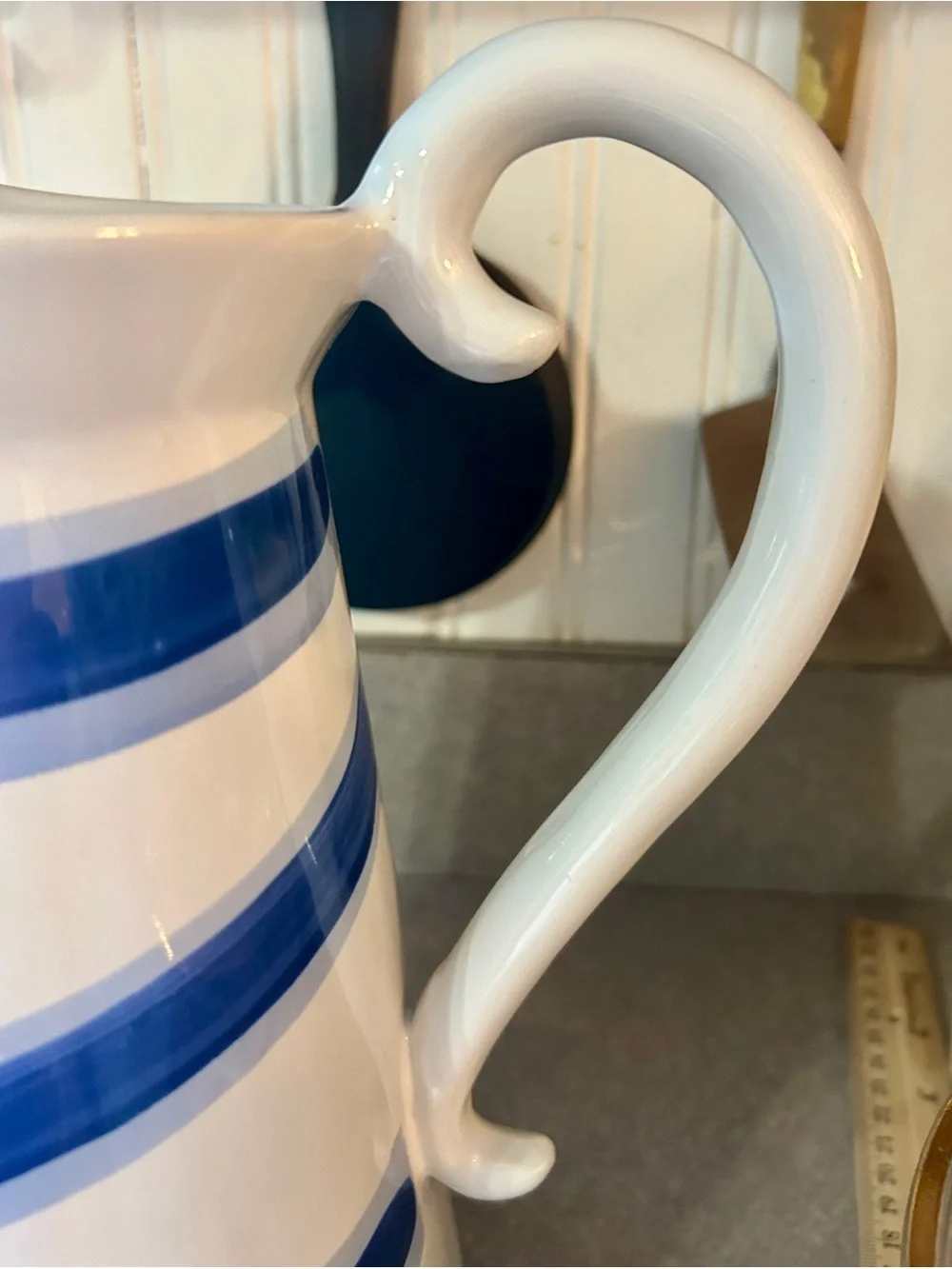 Blue Stripe Ceramic Pitcher - White and Blue